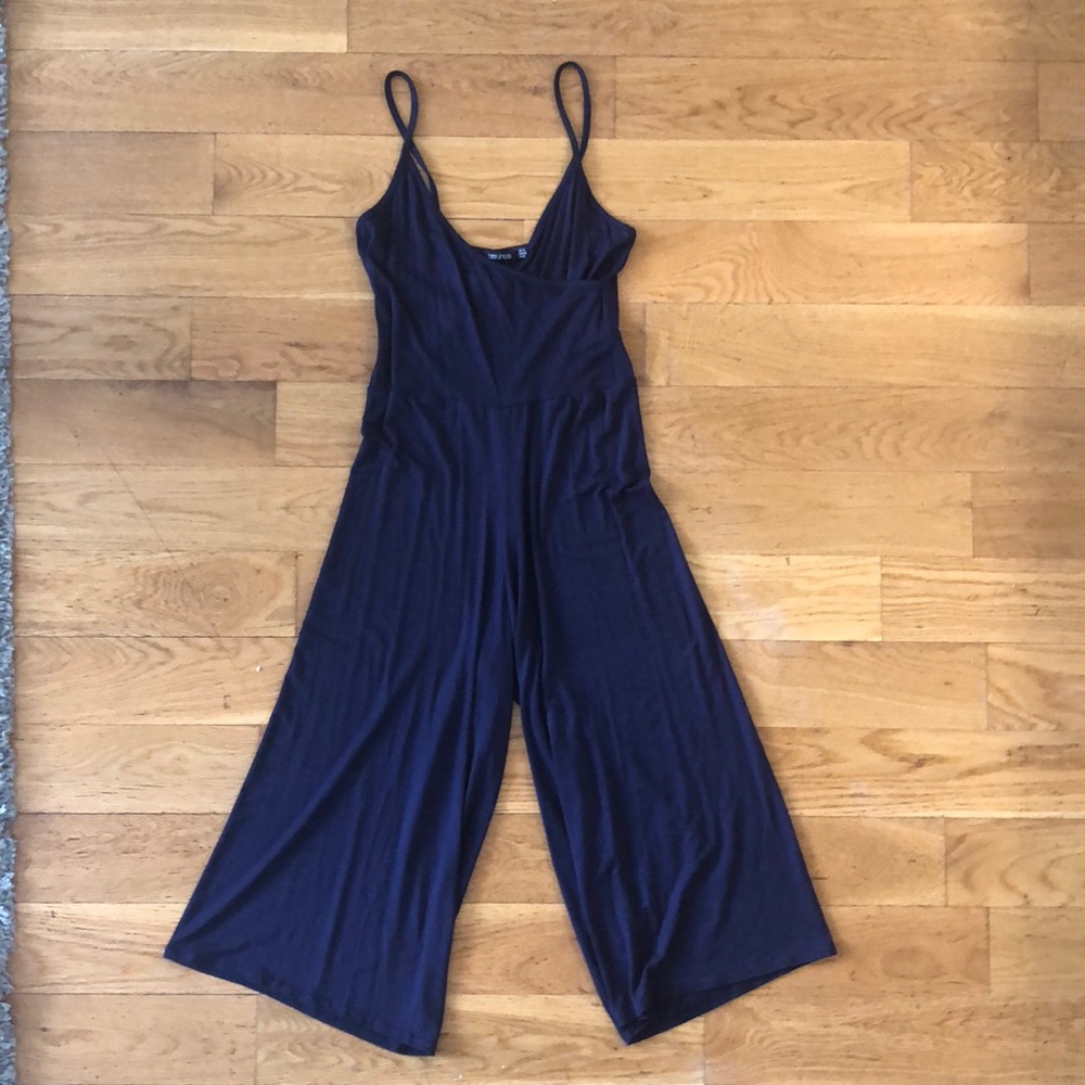 Boohoo wide leg navy jumpsuit